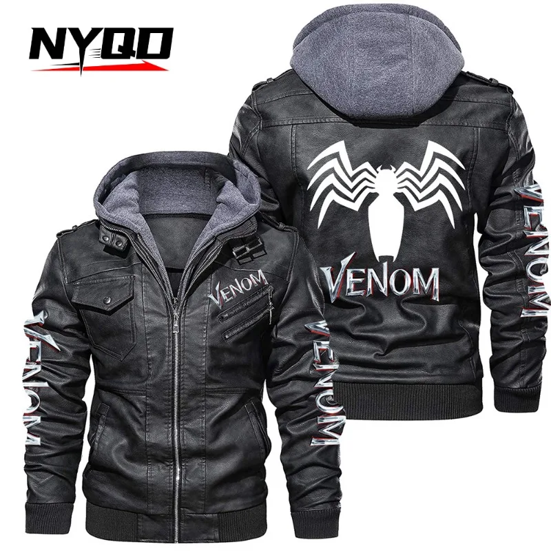 

hood Leather Jacket Streetwear Biker Coat Slim Fit Autumn Winter Coat Men Fur Lined Men Motorcycle Jacket Fashion Men Jacket