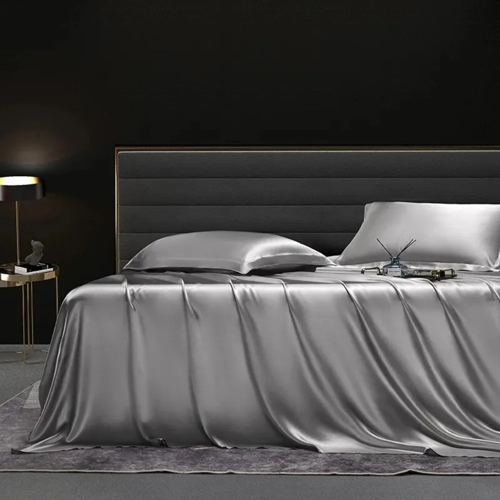 Solid Silk Bedding Set with Duvet Cover Fitted/Flat Bed Sheet Pillowcase Bedspreads and Coverlets  Single Double Bedsheet