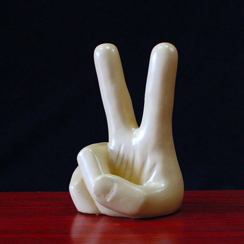 Estatua de gesto de victoria, escultura de gesto de dedo, modelo de dedo de pulgar para decoración de adorno de estantería de escritorio de oficina, fácil de usar