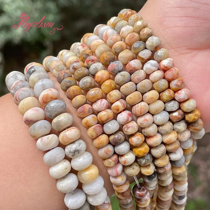 

Rondelle Smooth Frost Multicolor Crazy Lace Agates Spacer Loose Beads for DIY Accessories Charm Jewelry Making Design Strand 15"