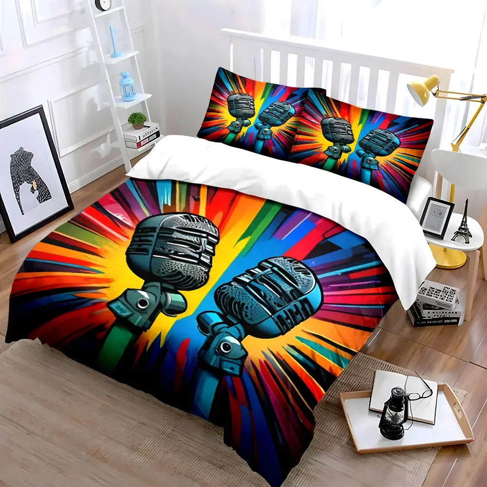 Colorful Microphone Artwork Set Soft Comfortable Duvet Cover Bedding Set Included 1*Duvet Cover & 2*Pillowcases, gift