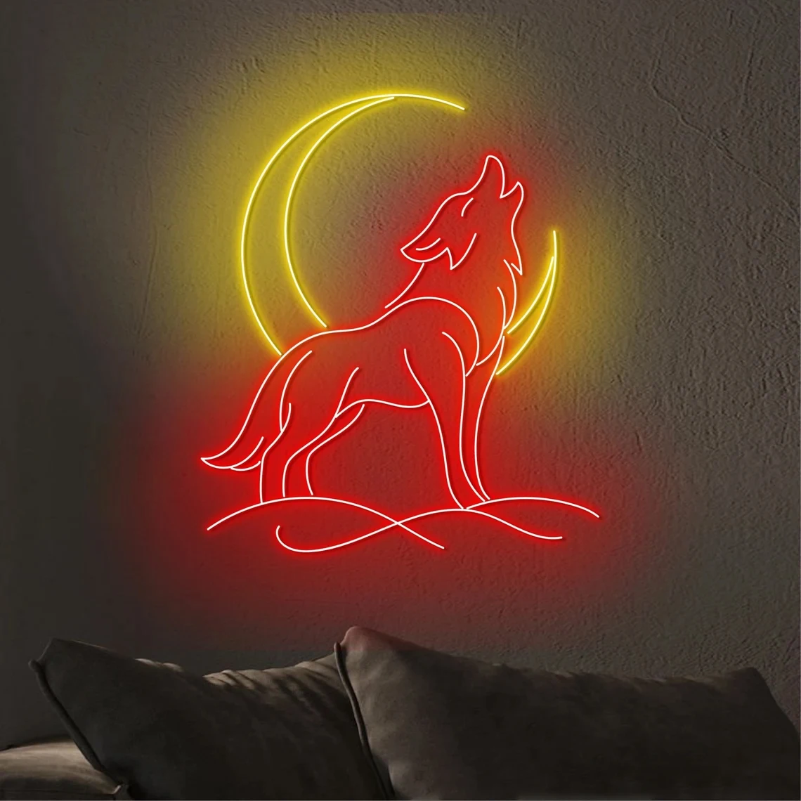 Wolf And Moon Neon Sign Wolf Sign Moon Neon Wolf Animal Room Wall Art Decor Animal Moon House Wall Sign