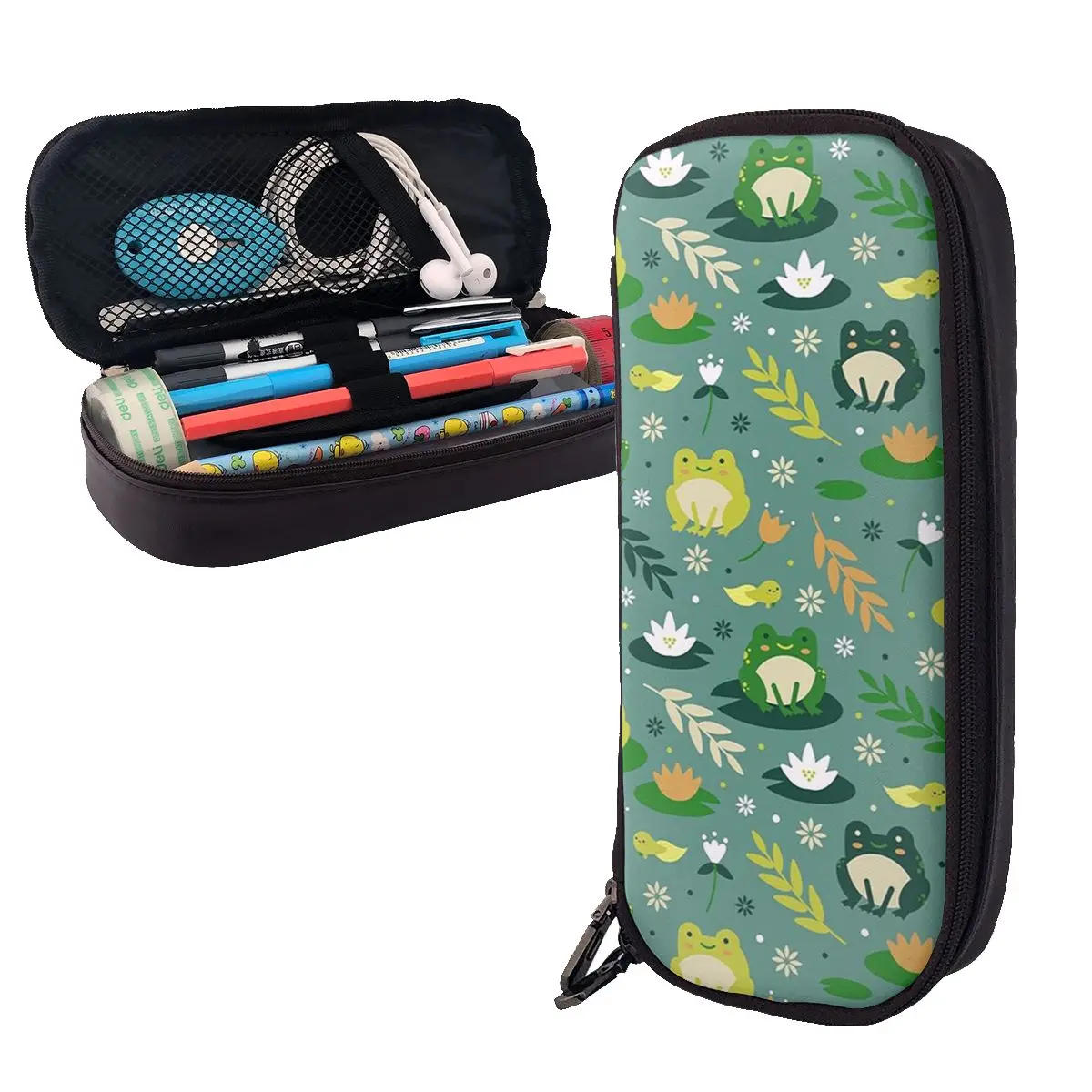

Cute Frogs Pattern Leather Pencil Case Pen Holder Storage Stationery Supplies Large Capacity Pen Box Pencil Bag for Kids Gifts