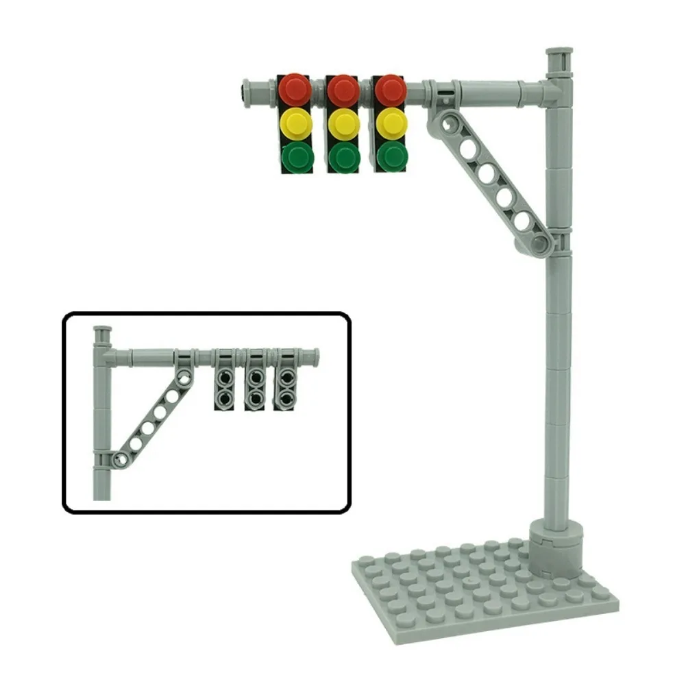 MOC 교통 도로 신호등 램프 뷰 도시 거리 전화대 빌딩 블록 브릭 가로등 키트 모델, 어린이용 DIY 선물