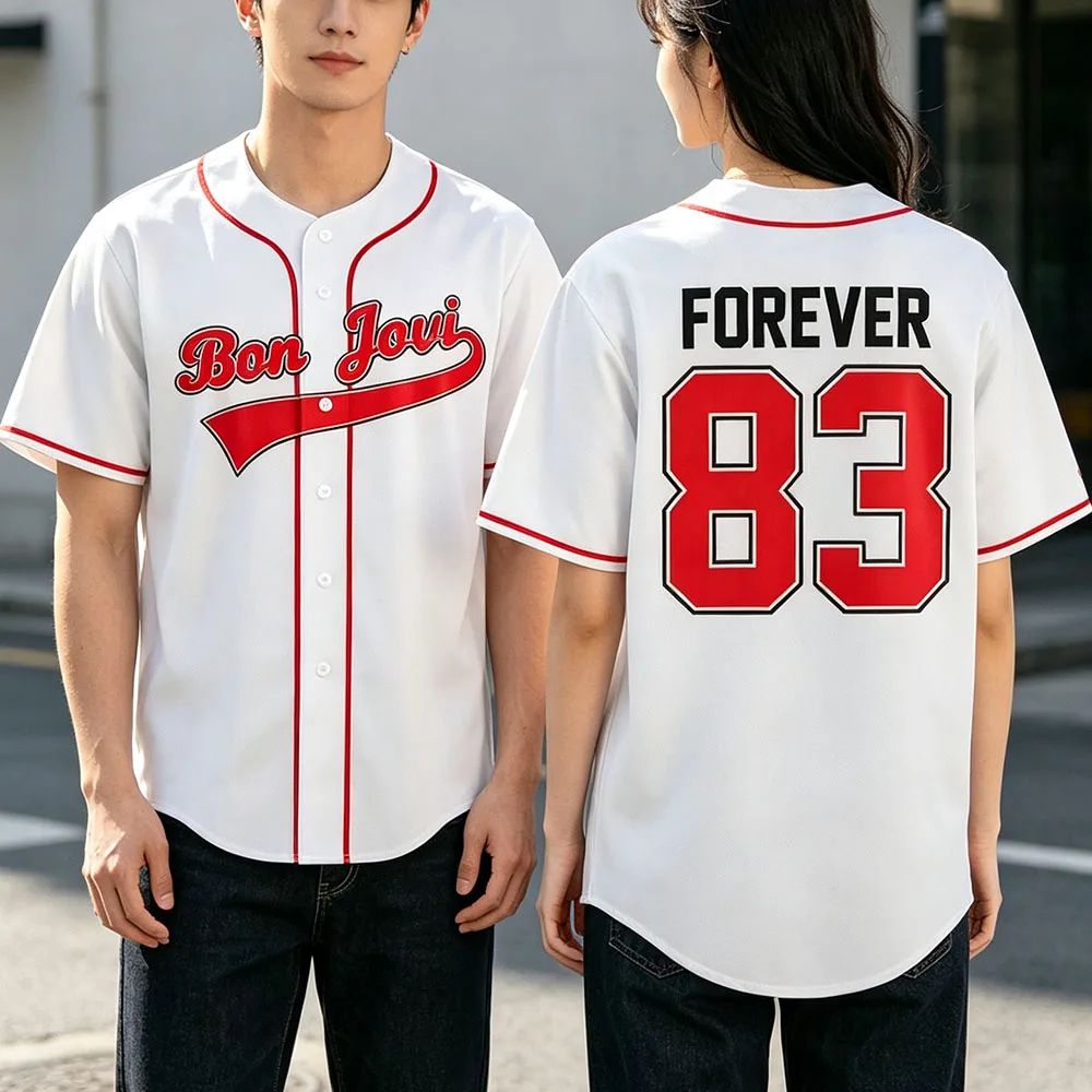 Button Up Men Women Shirt Bon Jovi Forever 83 Tour 2026 Baseball Jersey Loose Summer Short Sleeve Fashion T-shirt Graphic Merch