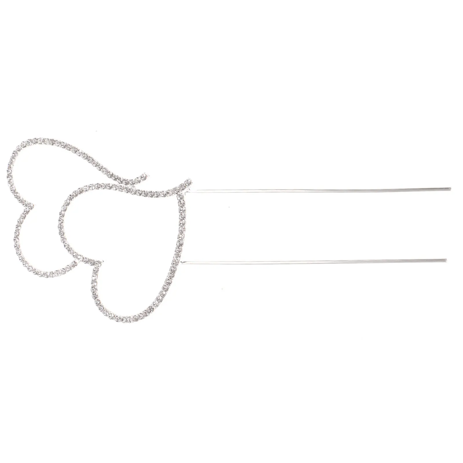 

Silver Double Heart Shaped Cake Topper 11cm Wedding Engagement Party Decoration Rhinestone Durability Alloy Crystal
