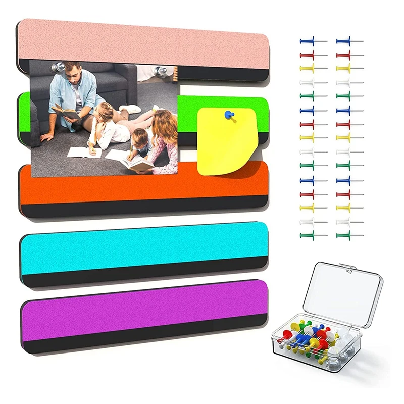 5 Pack Color Combo Bulletin Board Strips Thick Adhesive Backed Magnetic Bulletin Bars For Home Office Memo Cork Board