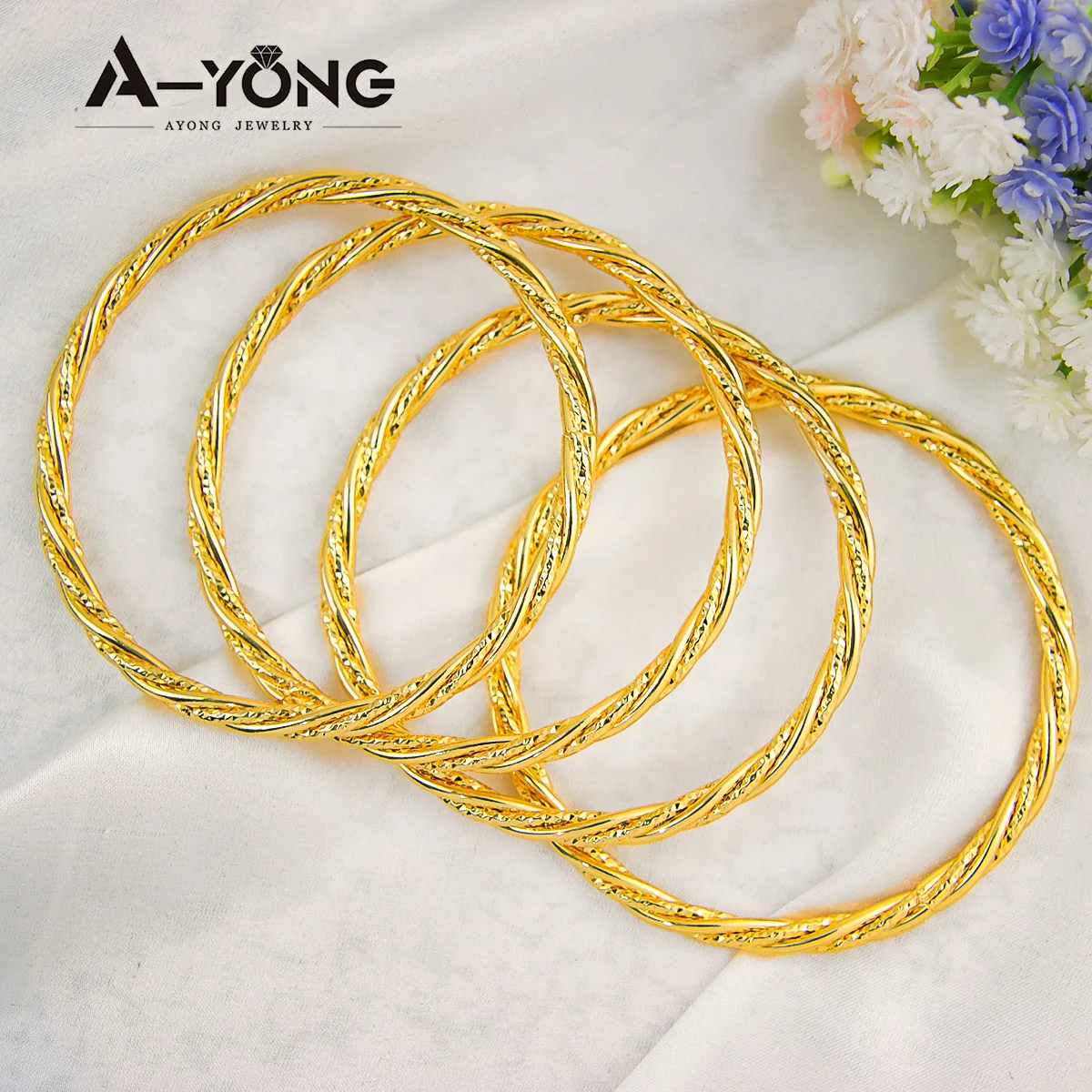 Fashion Twist Rope Cuff Bangles 18k Gold Plated African Dubai Gold Color Simple Bracelet Woman Luxury Wedding Party Jewelry