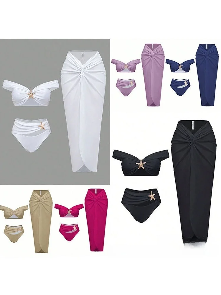 

Консервативный ретро-купальник с металлической пряжкой, бикини для горячих источников, повседневный купальник для серфинга с подкладкой на груди, без стальных вставок