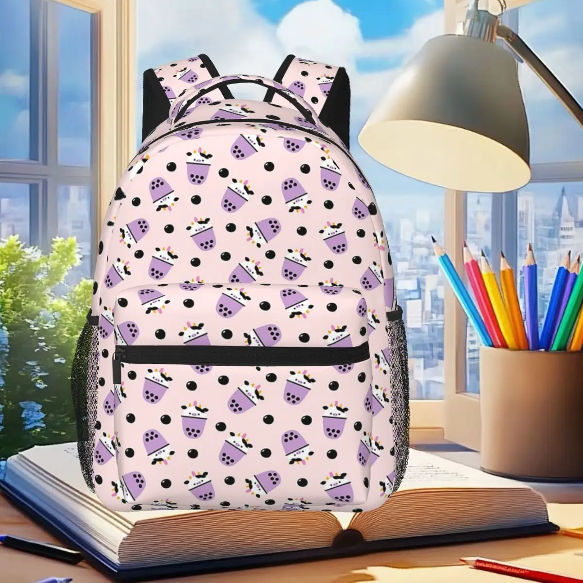 

Cartoon Boba Milk Tea Pattern Backpack Student Boys Girls BookBag Children School Bag Laptop Shoulder Bags for Men Women
