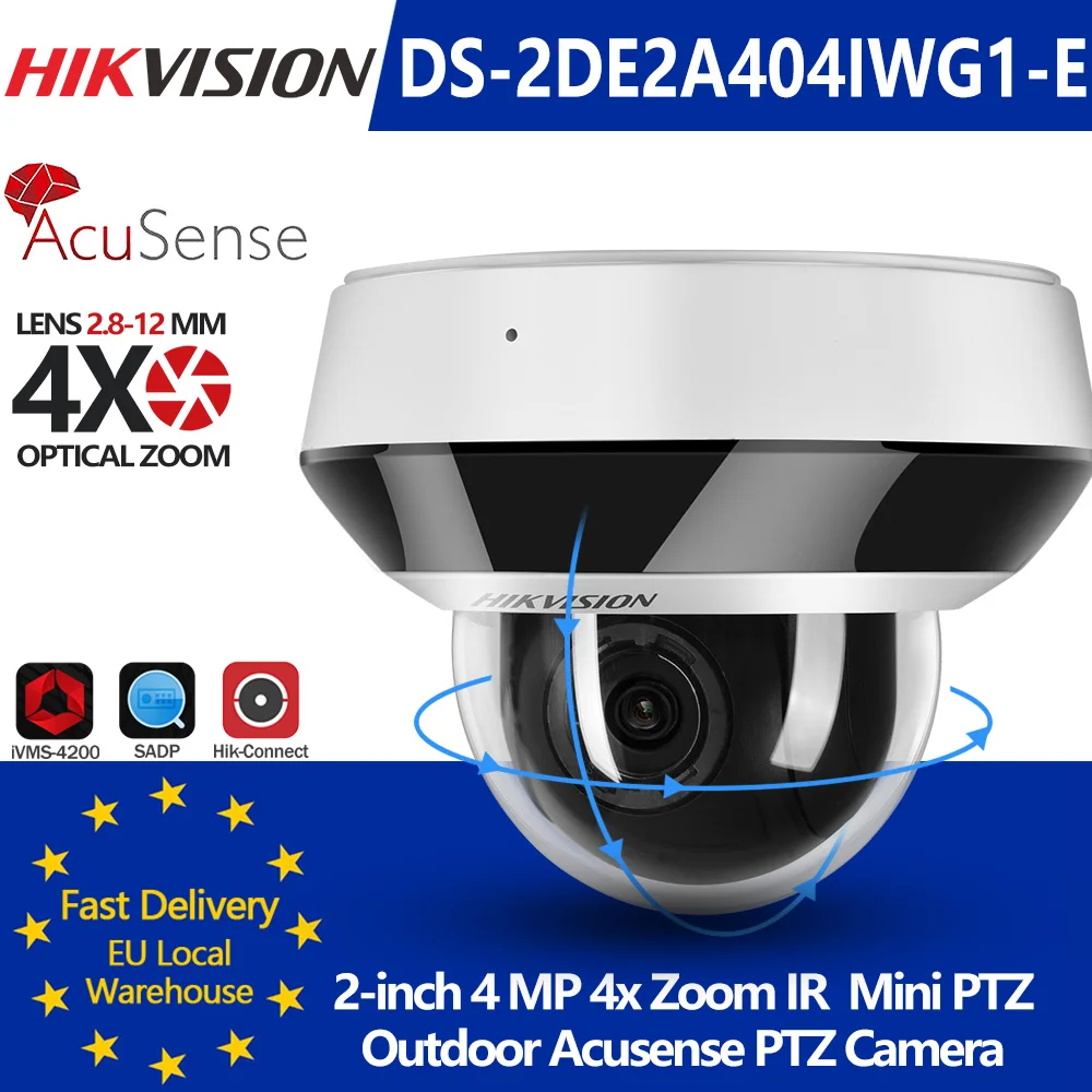 Hikvision PTZ DS-2DE2A404IWG1-E 4MP 4X optischer Zoom IR Mini-Acusense-PoE-Überwachungskamera für den Außenbereich mit integriertem Mikrofon und Videoüberwachung