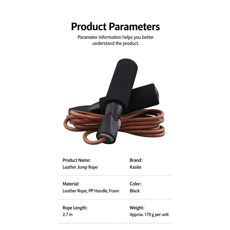 Adjustable skipping rope with cowhide cord, bearing speed design sponge handle for adult fitness and exercise