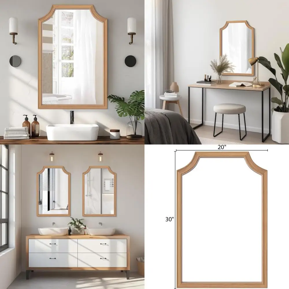 Miroir encadré en bois à bord festonné, design rectangulaire 20 x 30 pouces, idéal pour une petite vanité de salle de bain, un couloir, une chambre à coucher, un salon D
