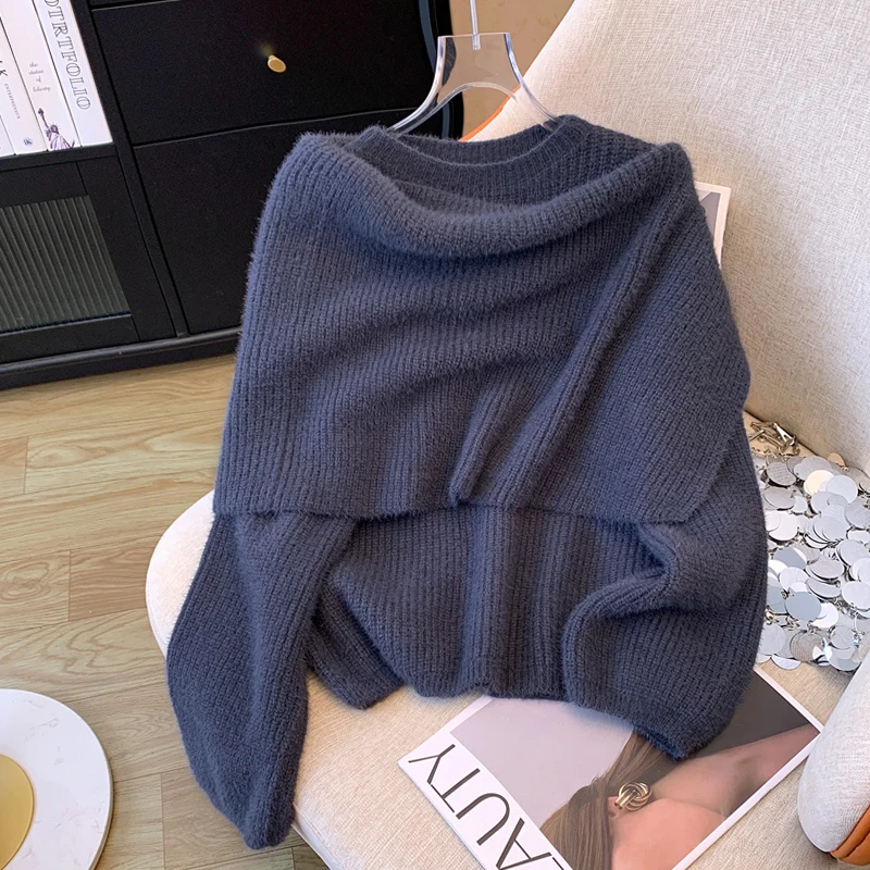 SuperAen Korean Style Autumn and Winter New Thick Wool Pullover Fashion Sweater High Waist Loose Knitting Shawl Two-piece Sets