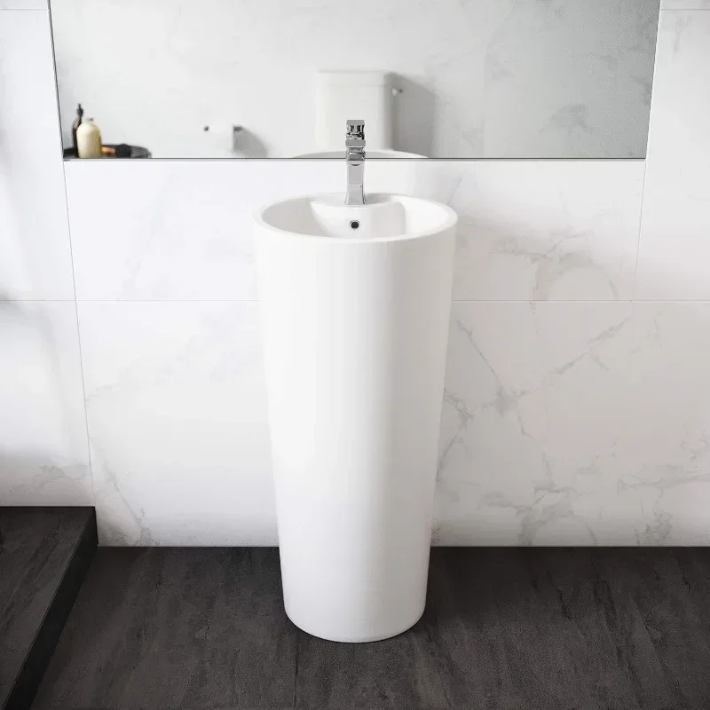 Well Made Forever Monaco Pedestal Sink Glossy White High Gloss finish protects the sink from scratches and stains