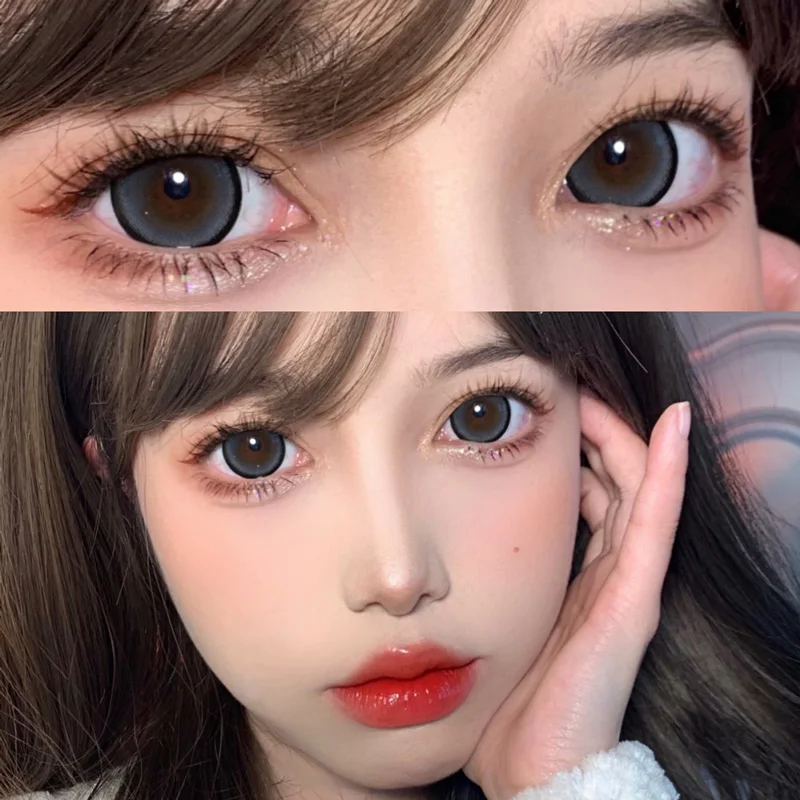 Lente de contato colorida de duas peças companheiro com lente de contato ocular para olhos lente de olho de grande diâmetro estudante anime anual natural