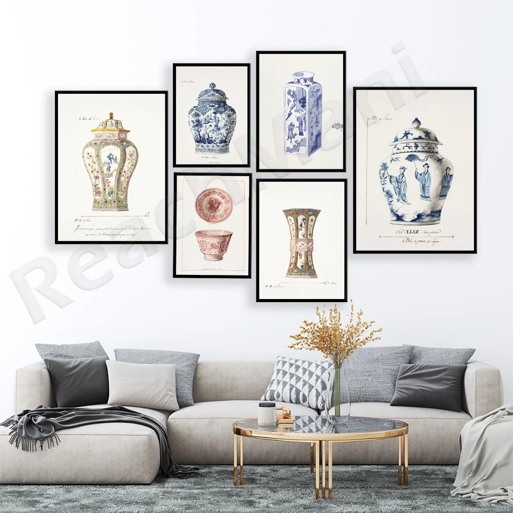 Vintage chinoiserie print, watercolor vase, still life image of Tibet, woman playing a flute, garden art, chinoiserie vase poste