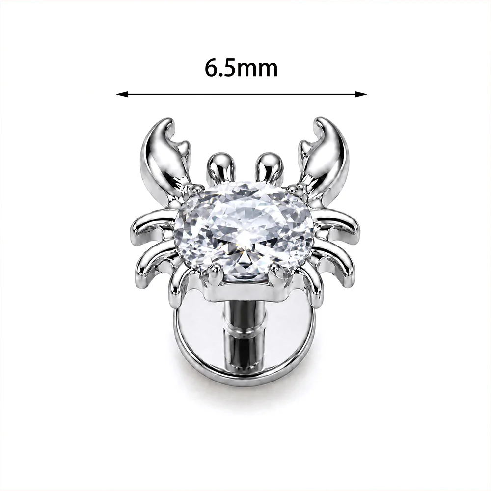 ASTM F136 Titan CZ Spinnenkrebse-Ohrring mit flacher Rückseite, Labret-Piercing-Ohrstecker für Helix, Knorpel, Tragus, Ohr- und Körperschmuck – Detail 2