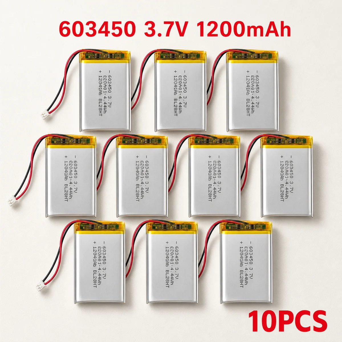 10Pcs LiPo Rechargeable Battery 603450 063450 1200mAh 3.7V Lithium Polymer Cells for RC Devices Fingerprint Lock