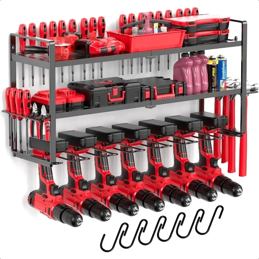 

Power Tool Organizer Wall Mount 3 Tier 7 Drill Holders port up to 190Lbs Metal Cordl Garage Wall Organizer for Cordl Drill dril