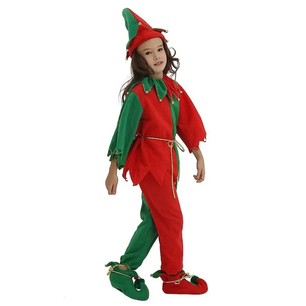 Hat Christmas Cosplay Costume Top Pants Green Elf Costume Color Blocking Shoes Christmas Party Accessories Party Performance