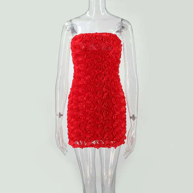 Women‘s Dresses 2025 New Summer Fashionable Club Party Sexy Hot Girl Versatile 3D Flower Dimensional Strapless Wrap Hip Dress