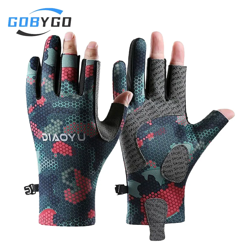 GOBYGO 1Pair Anti-slip Wear-resistant Fishing Gloves Breathable Outdoor Sports Cycling Sun Protection Three-finger Gloves Unisex