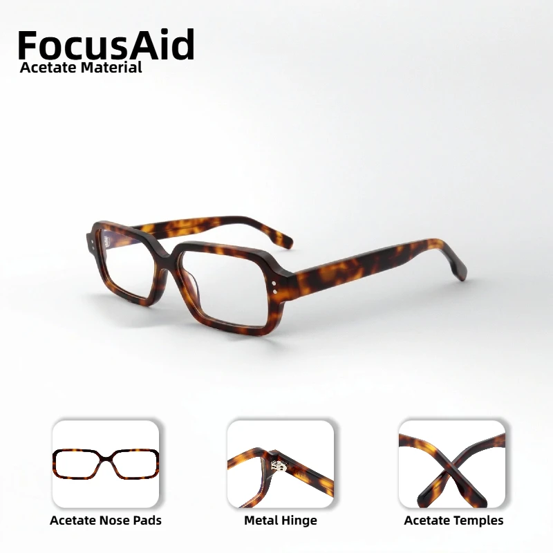 Retro Artistic Women's Optical Glasses Classic Rivet Design Acetate Rectangular Frame Fashionable Men's Decorative Glasses