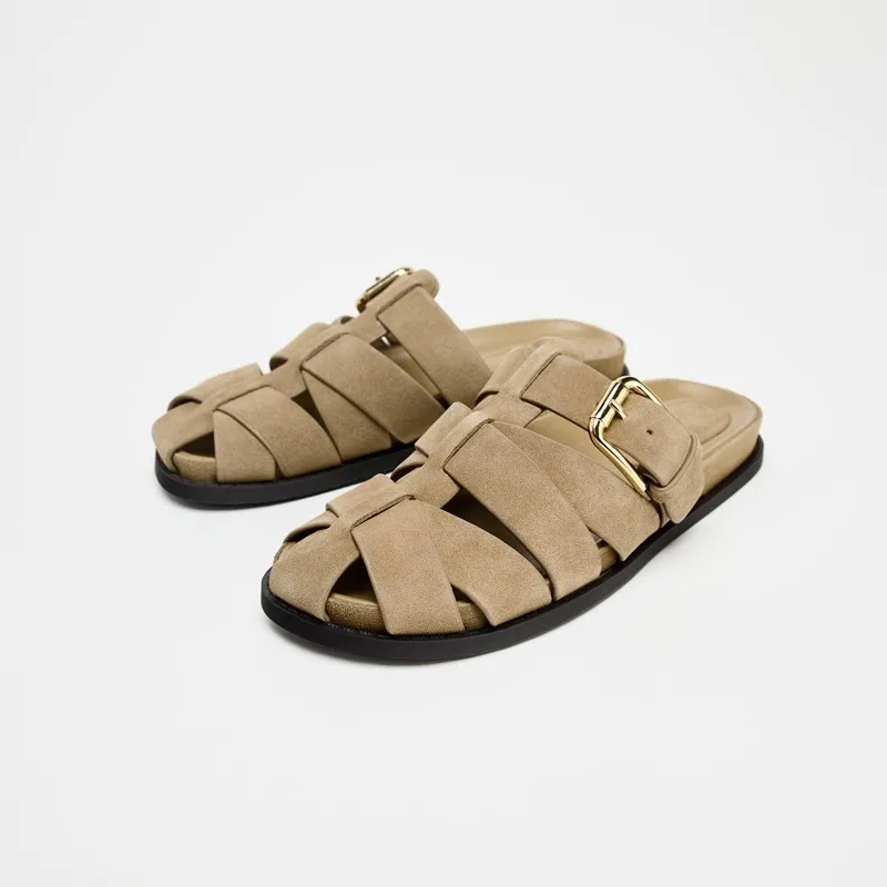 

Banyiyou Fashion Slippers 2025 Autumn Outdoor Slipper New Woven Women's Flat-bottomed Muller Sandals Retro Thick-soled Slippers