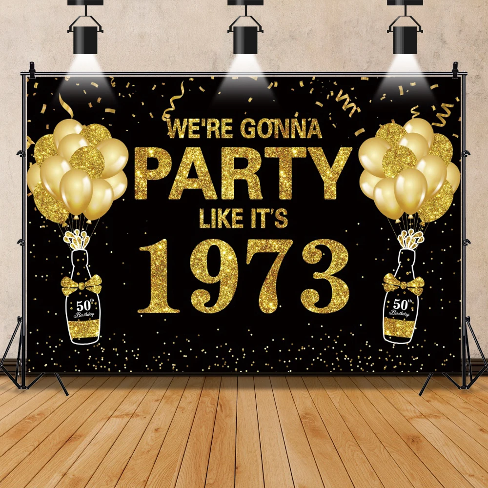 Glitter Gold Black Balloon Birthday Photography Background 50th 40th 30th Adult Birthday Party Customized Backdrop Party Decor