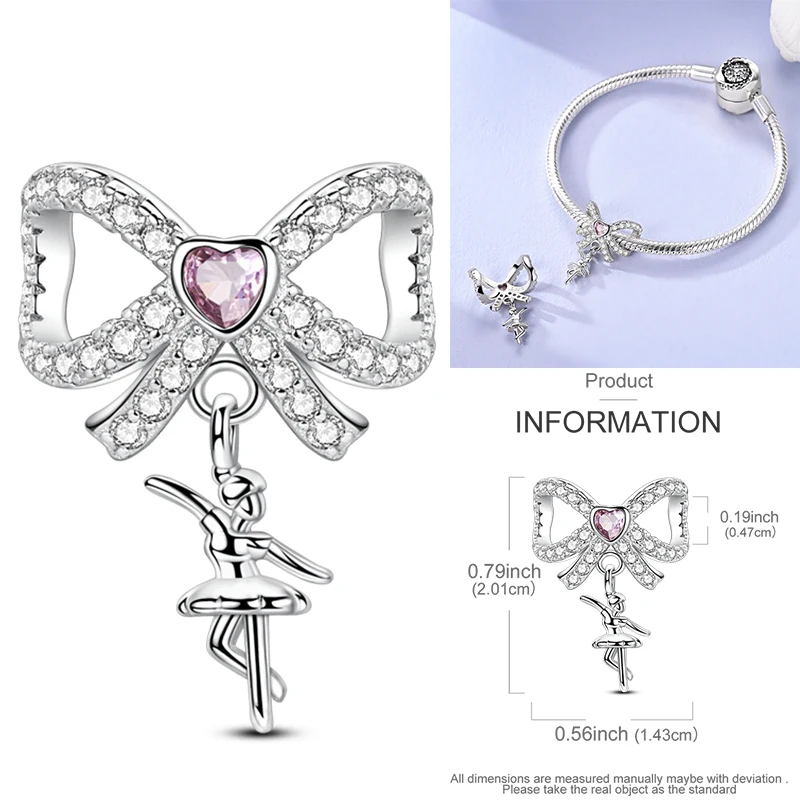 925 Sterling Silber Rosa Ballett-Mädchen Anhänger Junge Mädchen Schwestern Paare Anhänger Passend für Armband DIY Schmuck Original Mode für Frauen – Detail 23