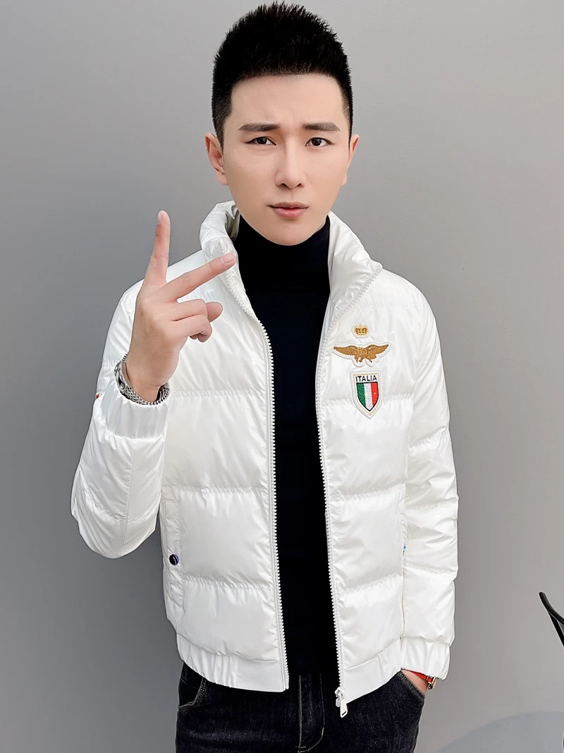 

Men's down Jacket Winter New Style Bright Surface Slim Fit Stand Collar Warm Youth Lightweight European Goods Wash Free down ...