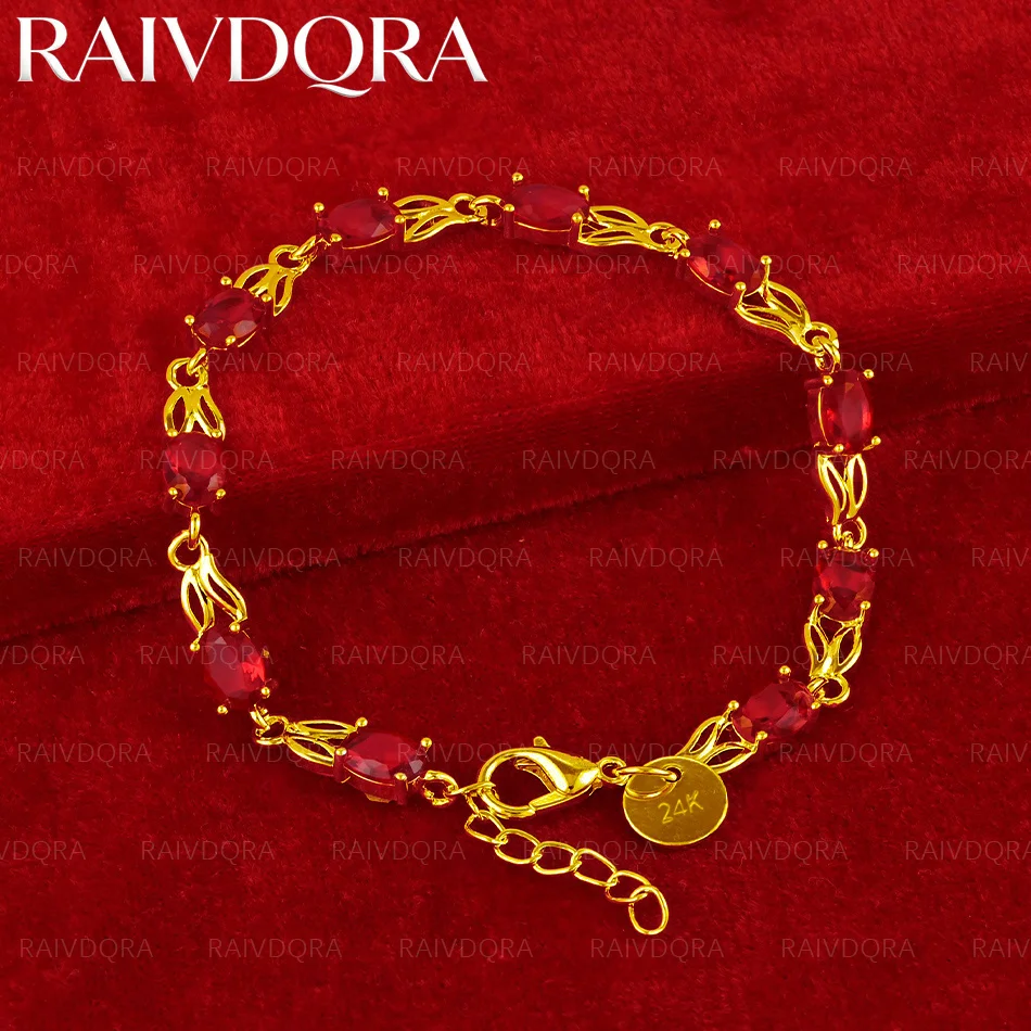 18K Gold Plated Red Zircon Chain Bracelet For Women Fashion Jewelry Exquisite Elegant Party Accessories Holiday Gifts