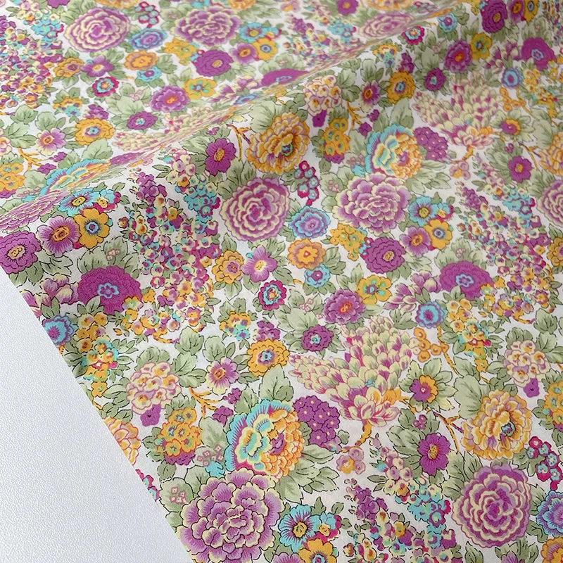 145x50cm Retro Red Purple Rose 60s Soft Poplin Cotton Fabric, Handmade Women's Dress Shirts High-Density Sewing Cloth
