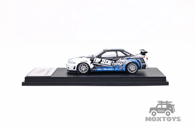 모델 수집 MC 1:64 SKYLINE R34 V-SPEC 실버 블루 셀 쉐이드/최고 비밀 다이캐스트 모델 자동차