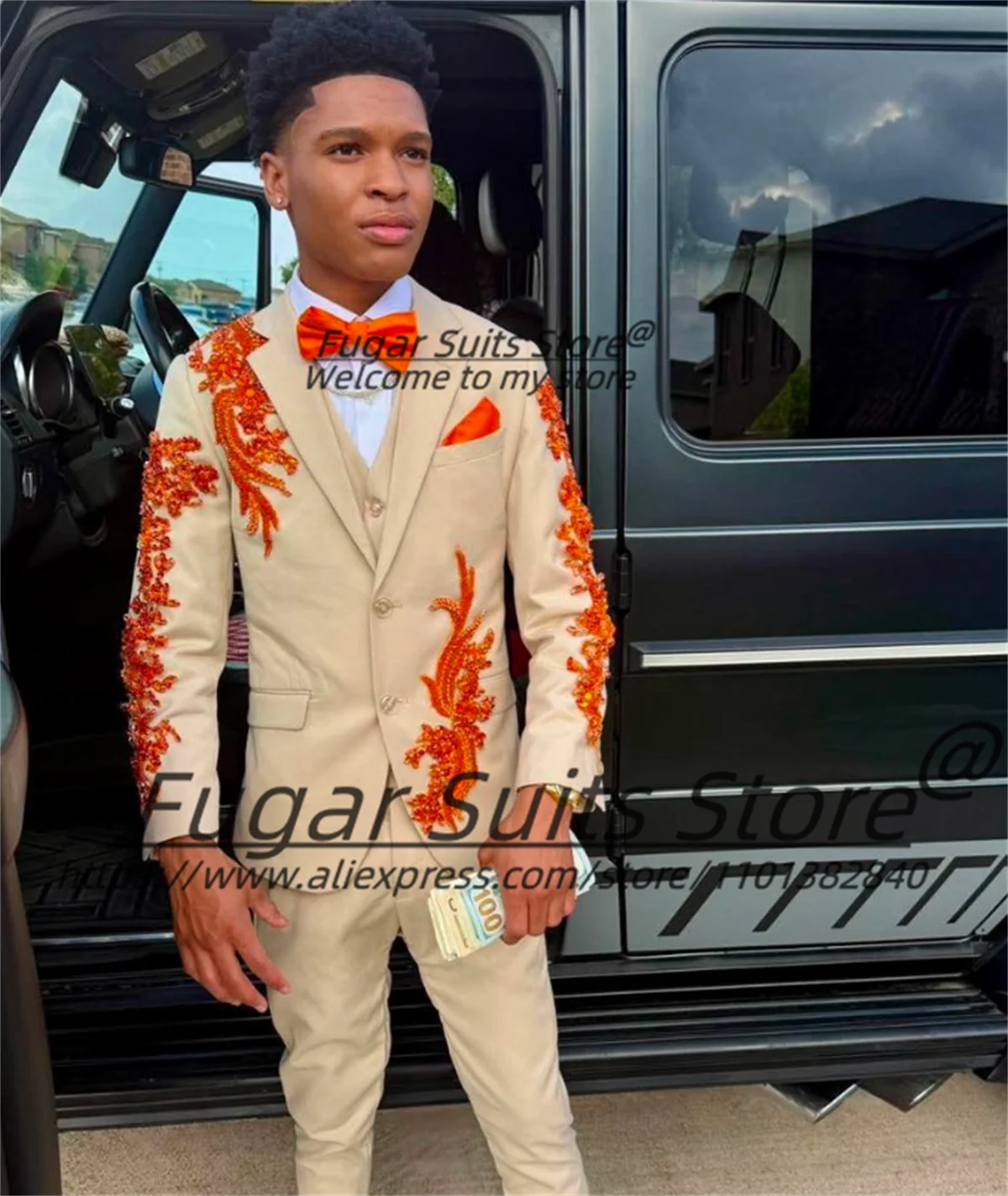 

High-end Shiny Rhinestone Rmbroidery Groom Wedding Tuxedos Customized Slim Fit Notched Lapel Men Suits 3 Pcs Sets Costume Homme