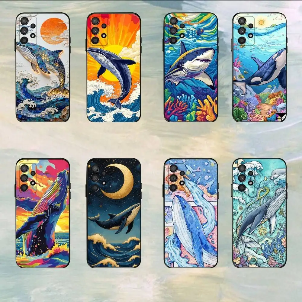 Marine Whale Phone Case For Samsung S25,S24,S21,S22,S23,S30,Ultra,S20,Plus Black Cover