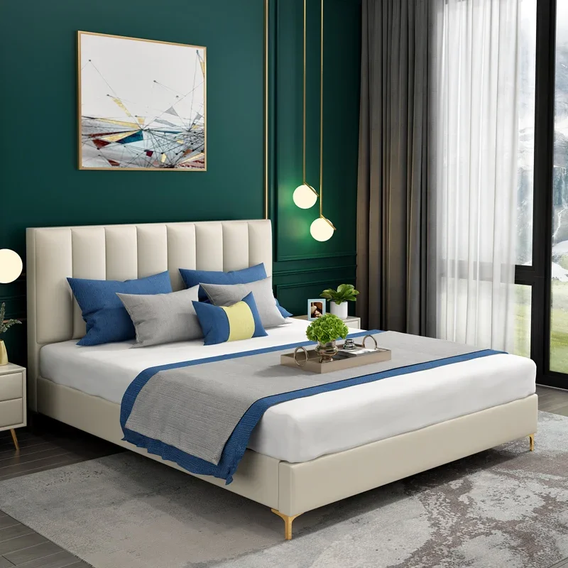 Nordic Master Bedroom Design with Leather Soft Bag Storage Bed, Simple and Modern, Small-sized, Large Wedding Double Bed