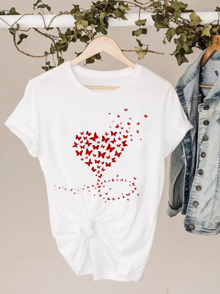 Graphic Tee Clothes 90s Sweet Love Heart Valentine Ladies Print T Clothing Summer Female Fashion Women's Short Sleeve T-shirts