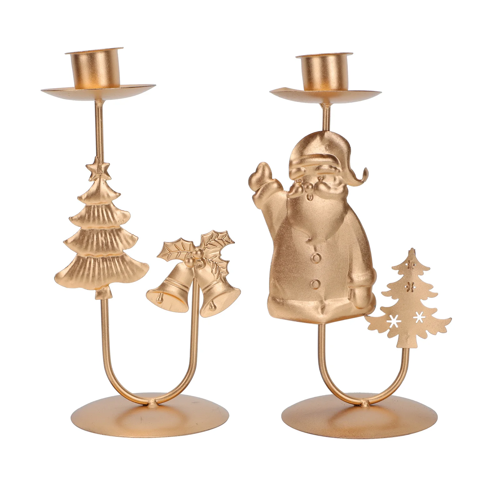 

2pcs Christmas Iron Candlestick Retro Decorative Holder Golden Metal Household Xmas Base Desktop Decoration Stand Crafts
