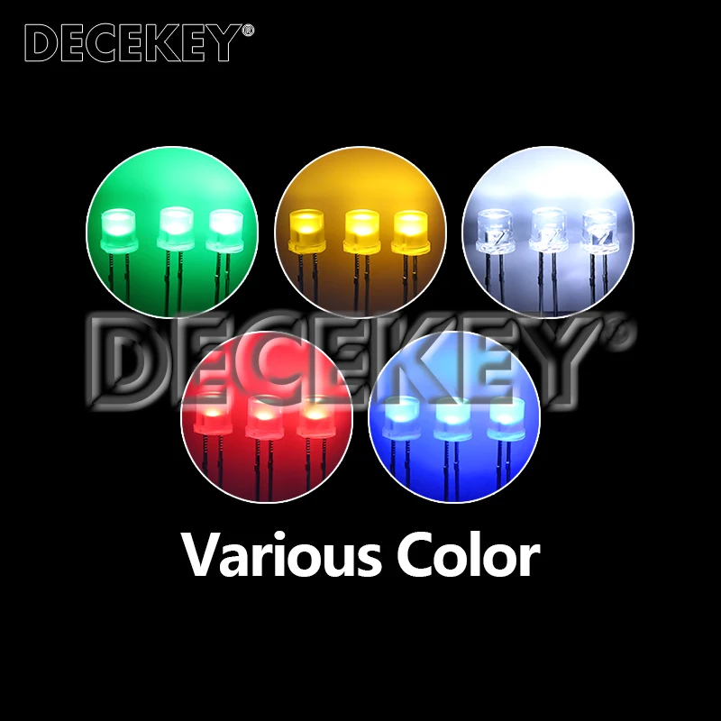 100pcs 5mm Flat Top White Red Yellow Blue Green Assorted Kit Lamp Diode LED Ultra Bright Bulbs Emitting Diodes F5 5MM DIY Light