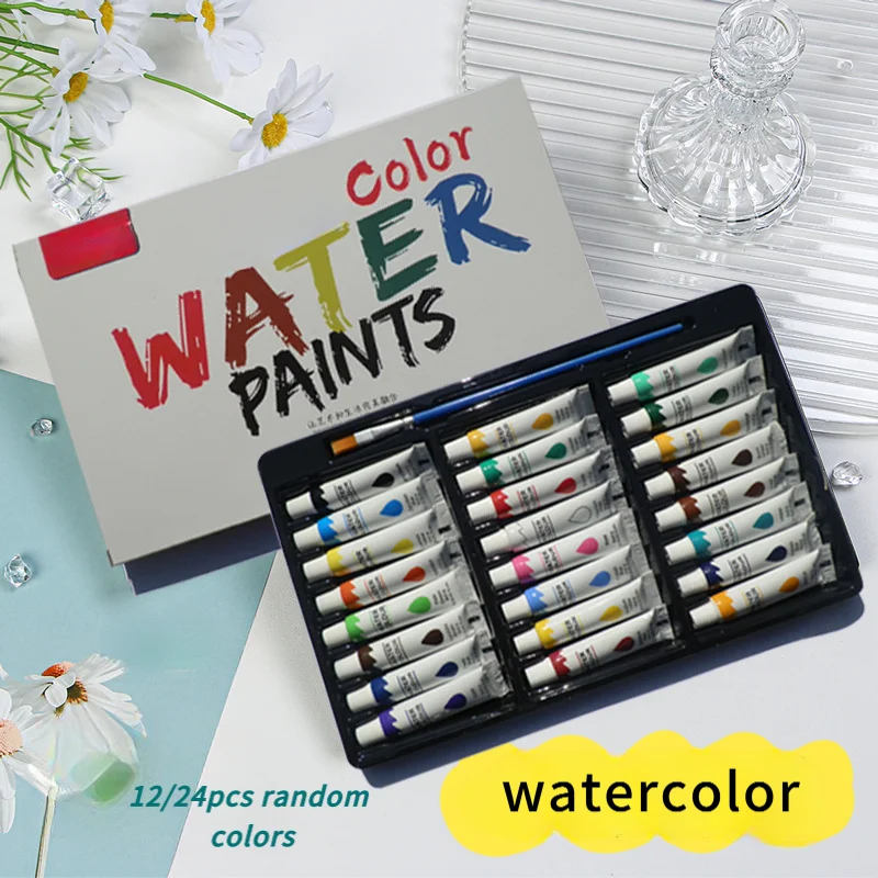 Ensemble de peinture aquarelle 12/24 couleurs, 5ml, pigment riche en art portable imperméable, adapté au DlY, à la peinture, à l'huile, à la toile