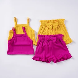 Summer Baby Girl Fashion Set Solid Color Suspenders Shorts Two-piece Girls Comfortable Soft Set  Toddler Girl Clothes