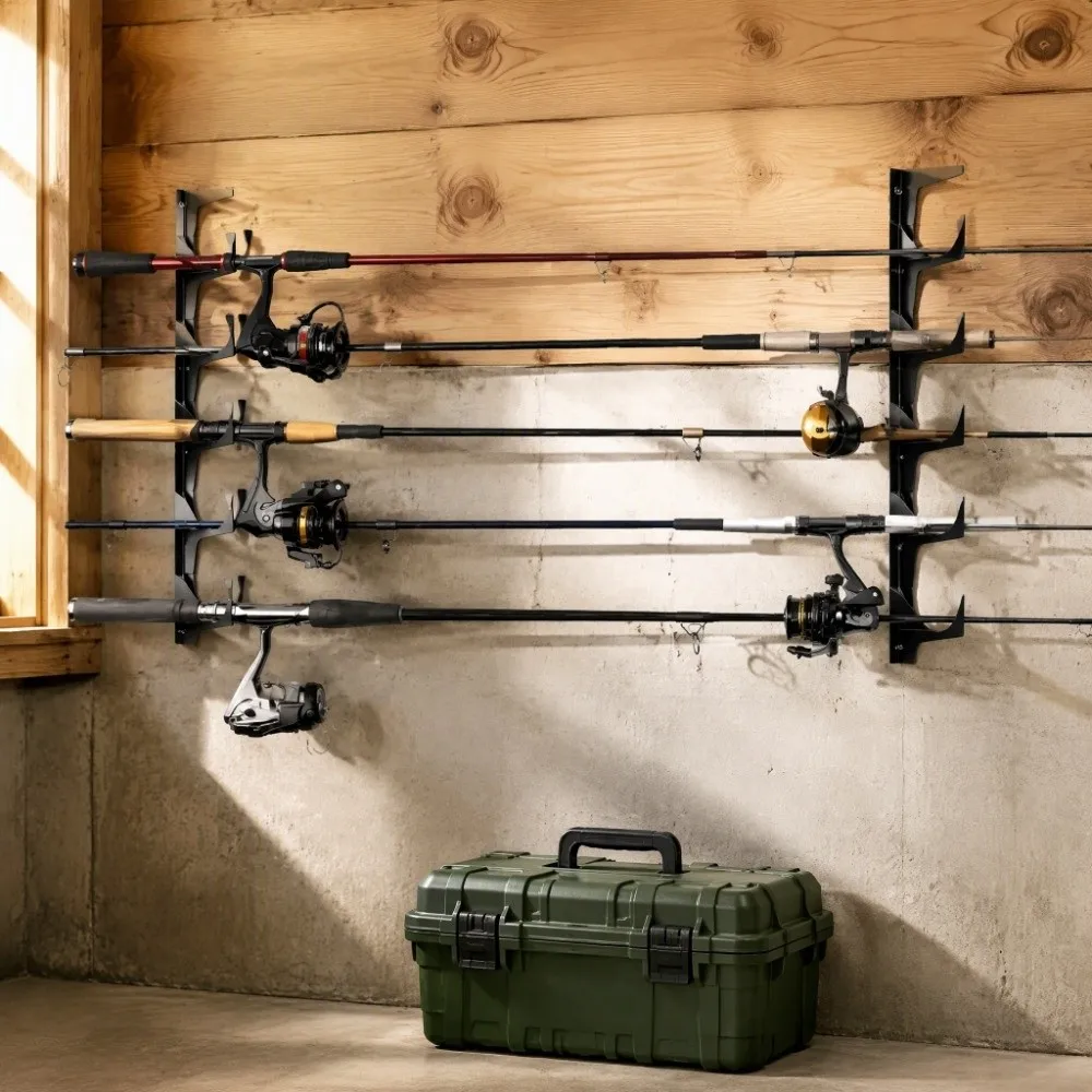 Wall Mounted Wall Mounted Fishing Rod Storage Rack Sturdy Structure Easy To Install Fishing Pole Organizer Holder Anti-Slip
