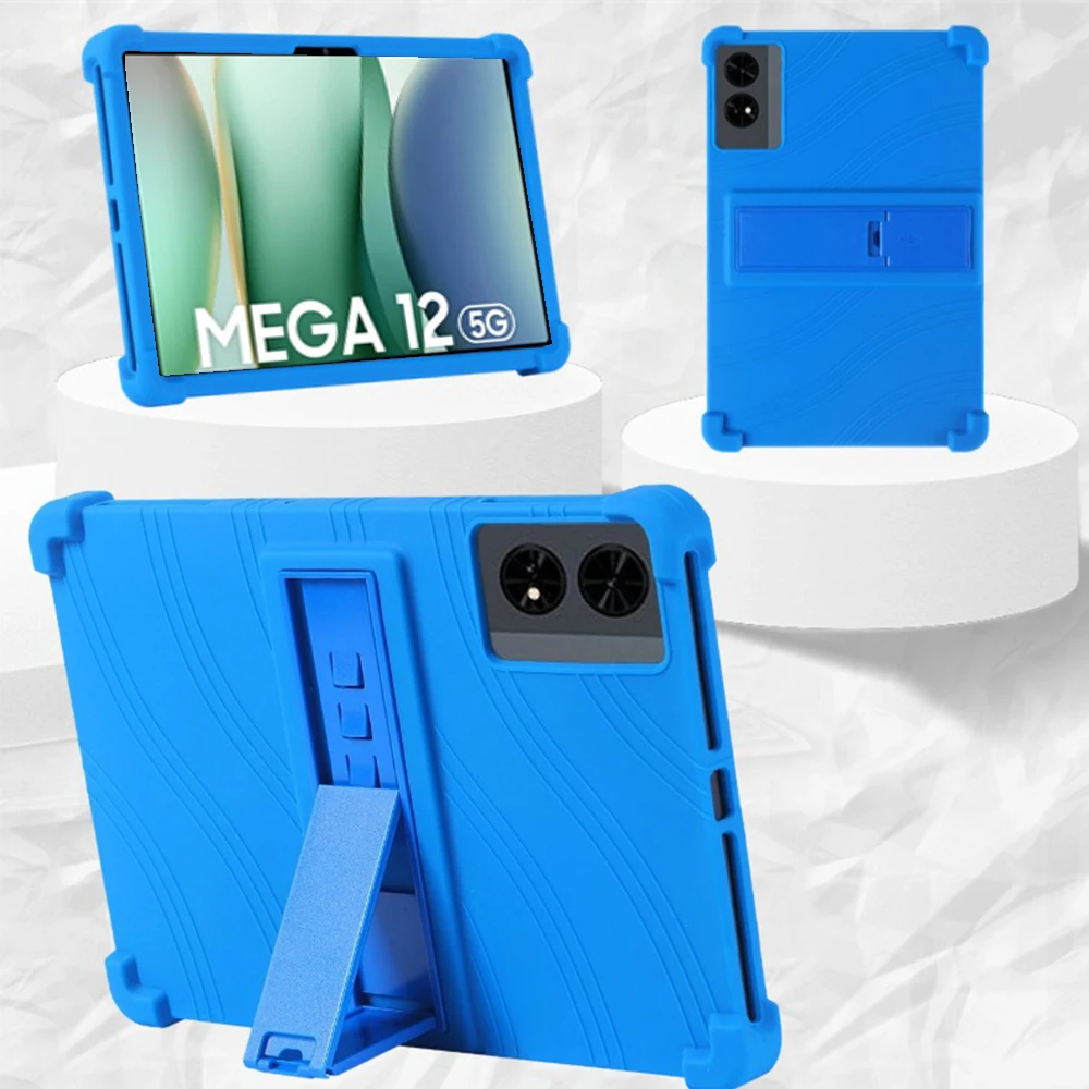 Funda Hülle für Blackview Mega 12, 12,2" Tablet-Hülle mit Ständer, Funda mit 4 stoßfesten Airbags, kindersichere weiche Silikonhülle