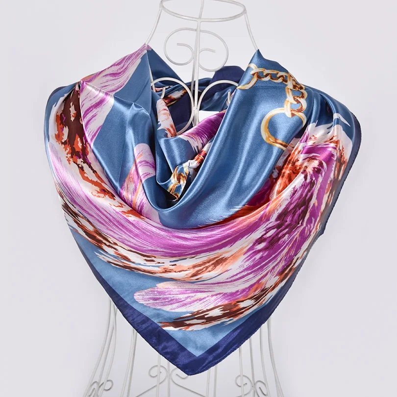 Beige Yellow Silk Scarf 2015 New Design Ladies Large Square Sation Scarves Printed Spring Autumn Female Paisley Scarves Wraps