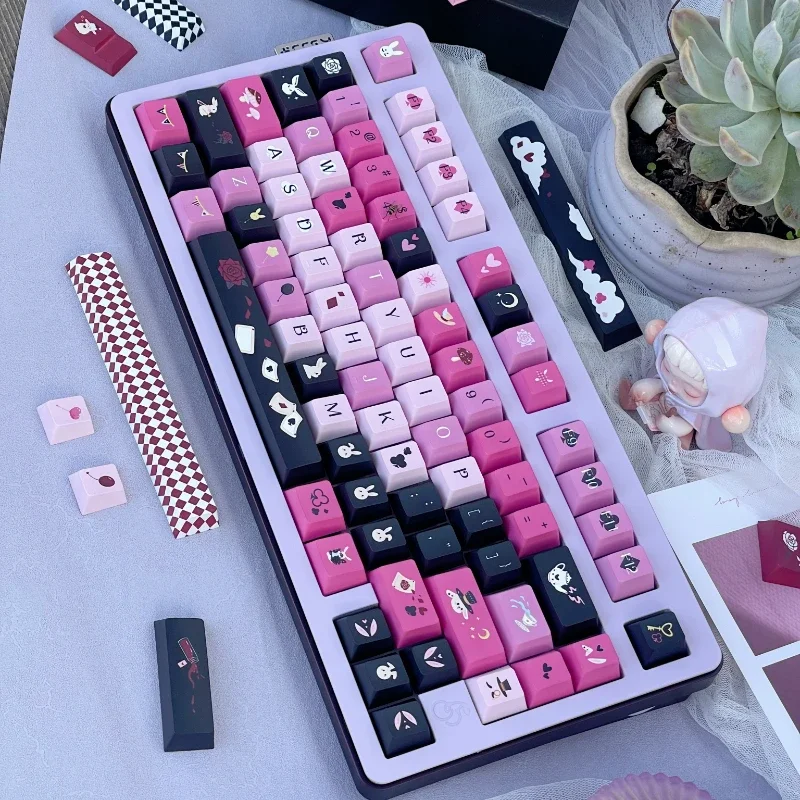 Imagem -05 - Alice Coelho Keycaps Personalizado Pbt Cereja Perfil Keycap Preto e Rosa Ponto Chave para Jogos Wooting Atk 68 Teclado Mecânico