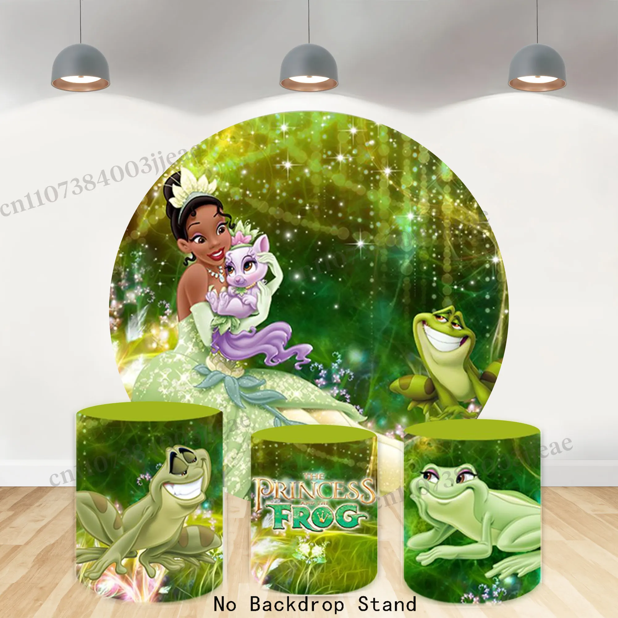 

Round Tiana Birthday Backdrop Girls1st Party Decor The Princess And The Frog Tiana Cylinder Cover Baby Shower Background Props