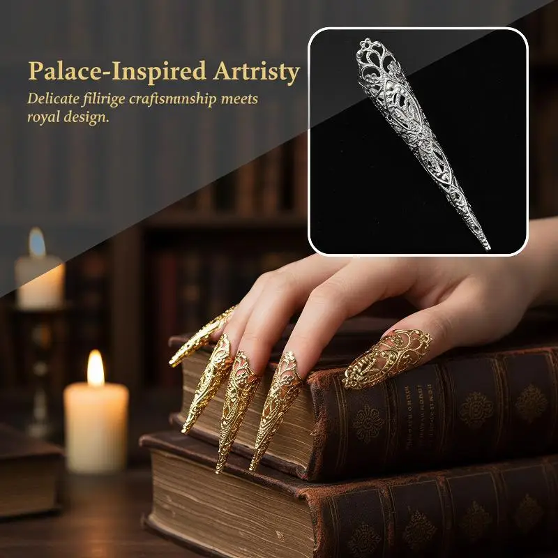5Pcs Belly Dance False Nail Tips Indian Thai Peacock Dance Prop Shiny Finger Jewelry for Stage Performance