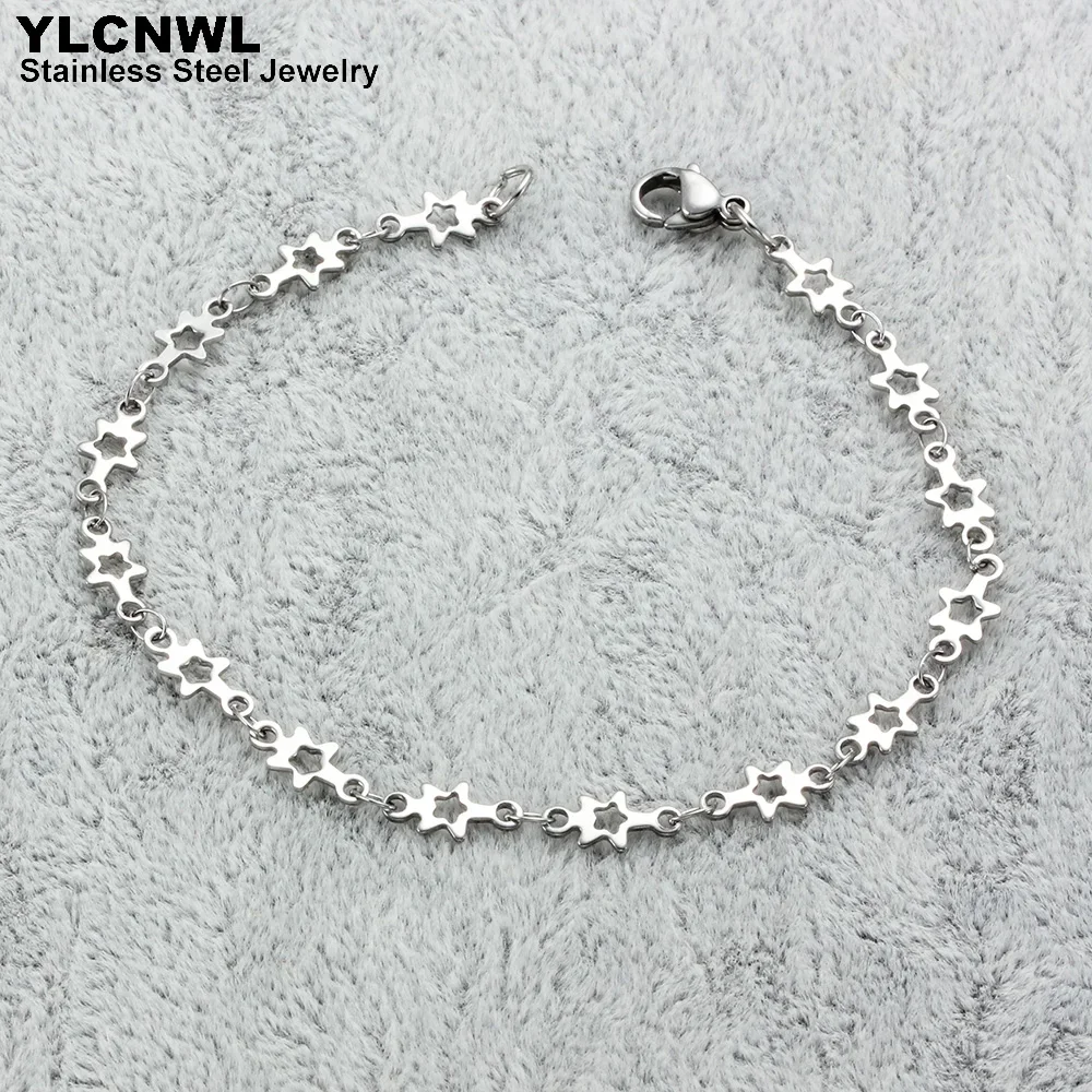 Fashion Stainless Steel Chain Bracelet For Women Six-Star Silver Color Charm Classic Ladies Jewelry Wholesale Gift 7 8 9 Inch